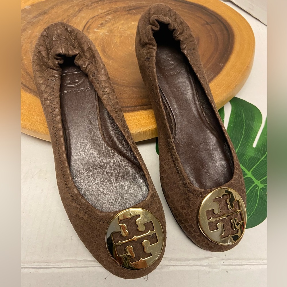 Tory Burch Snakeskin Pressed Leather REVA Flats